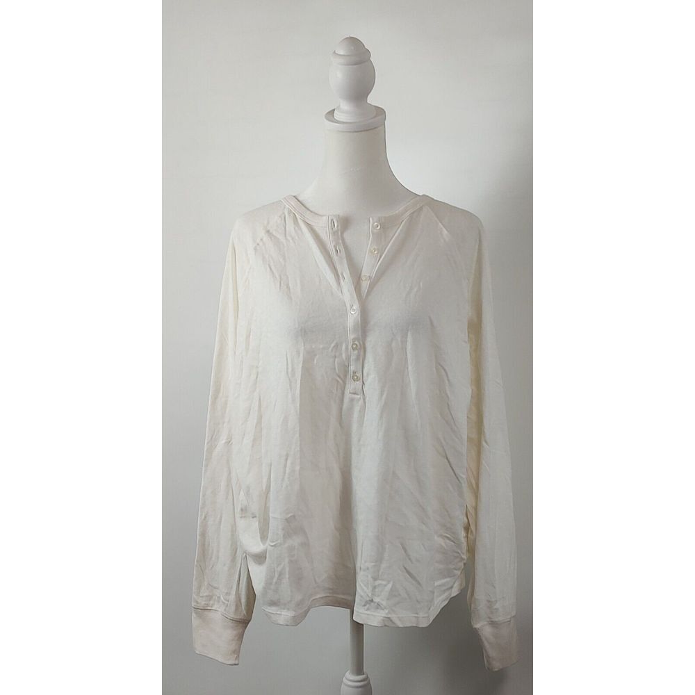 Old Navy Womens XL Off White Cotton Slub Raglan Long Sleeve Henley Top NWT